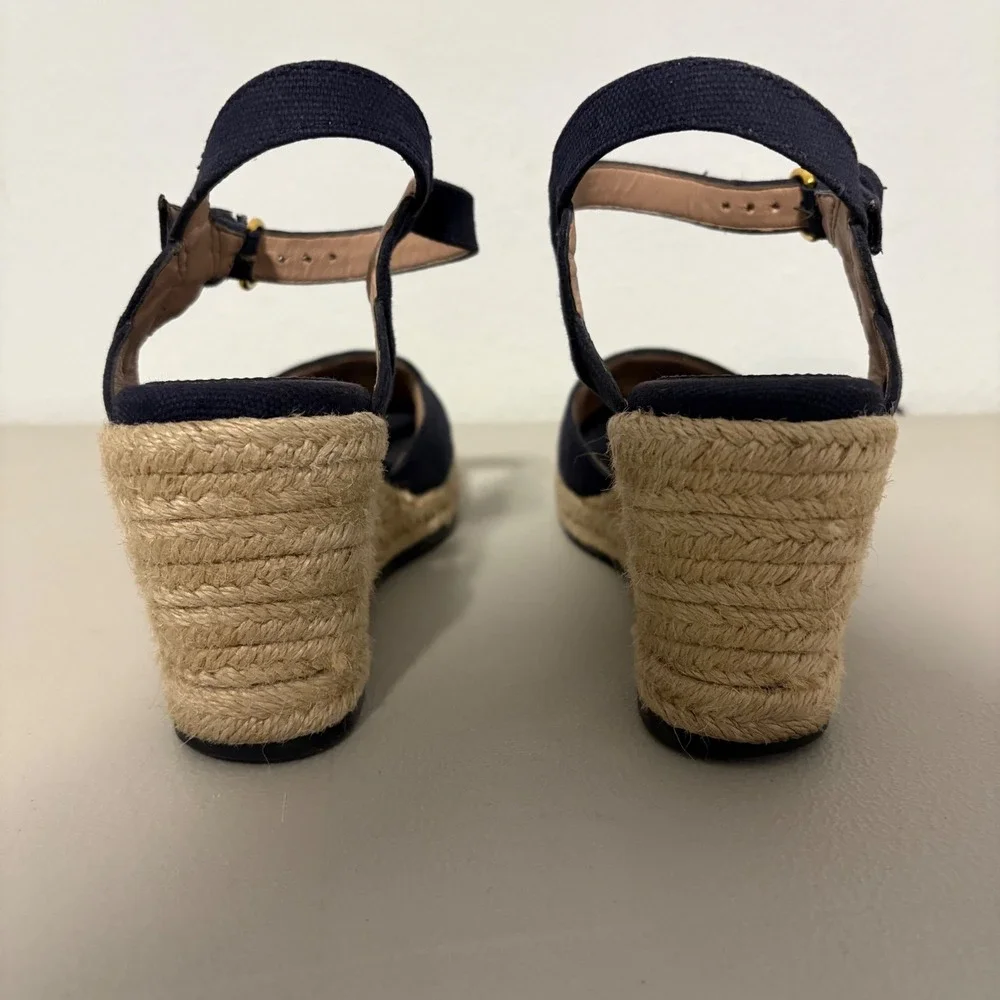 Cole Haan Cloudfeel Navy Canvas Espadrille Wedge Sandals W29097 Womens 6B Preppy